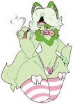  anthro anthrofied bottomwear clothed clothing colored digital_drawing_(artwork) digital_media_(artwork) drugs felid feline felis female fur green_body green_fur hair mammal marijuana mxnster_fxcker nintendo open_mouth pok&eacute;mon pok&eacute;mon_(species) smile smoking solo sprigatito thick_thighs underwear video_games weedsmoke wide_hips 