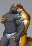  abs absurd_res anthro barrel_(live-a-hero) biceps bulge canid canine canis clothing duo eye_contact fire flaming_hair flaming_mane furlong_(live-a-hero) groping_chest hi_res hyaenid lifewonders live-a-hero looking_at_another male male/male mammal muscular muscular_anthro muscular_male navel nipples nude pecs pseudo_hair pseudo_mane redwolfalang underwear video_games wolf 