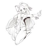  1girl barefoot blush breasts character_request dated dress ejami full_body long_hair looking_at_viewer monochrome navel open_mouth scar signature simple_background solo white_background 