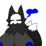  1:1 2_tails alpha_channel areola big_breasts black_body black_fur black_sclera blue_areola blue_eyes blue_nipples breasts cheek_tuft dialogue dipstick_tail dolvien dot_eyes ears_up facial_tuft female fluffy fluffy_tail fur grey_body grey_fur lavardsimp low_res markings multi_tail narrowed_eyes neck_tuft nipples profanity simple_background skeleton_face skull_(marking) solo speech_bubble tail_markings text transparent_background tuft 