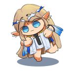  1girl :3 blonde_hair blue_eyes cartethyia_(wuthering_waves) closed_mouth crown_of_thorns earrings jewelry lennykaise long_hair multiple_earrings pointy_ears simple_background solo standing standing_on_one_leg tabard tacet_mark_(wuthering_waves) very_long_hair white_background white_tabard wuthering_waves 