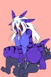  2021 6_ears anal anal_fingering anthro big_breasts black_nose black_stripes blue_body blue_countershading blue_eyes blush bodily_fluids breasts canid canine canis countershade_torso countershading cum digital_media_(artwork) dragon duo fangs featureless_breasts female fingering fur genital_fluids hair handjob hi_res leaking_cum long_hair male male/female mammal monotone_body monotone_fur multi_ear multicolored_body nifuramu_(pizademokttero) null on_top penile pink_background pizademokttero purple_body red_eyes red_tongue sex simple_background striped_body stripes sweat teeth tongue tongue_out white_eyelashes white_hair wolf 