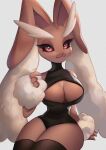  absurd_res anthro cleavage_cutout clothed clothing female hi_res humanoid long_socks lopunny momikacha nintendo pok&eacute;mon pok&eacute;mon_(species) simple_background smile solo video_games white_background 
