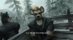  16:9 2022 anthro bethesda_softworks brown_body brown_fur canid canine carriage clothed clothing detailed_background dialogue english_text first_person_view fur geewolf hair hi_res hyaenid looking_at_viewer male mammal meme outside sitting skyrim text the_elder_scrolls topwear video_games widescreen 