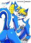  anthro anus blackwing97 blonde_hair blue_body blue_eyes blue_fur blue_nipples blue_penis blush breasts canid canine duo female fox fur genitals hair hand_on_chest hi_res hyra_akiyuki hyro_soriuki knot male male/female mammal multicolored_body multicolored_fur nipples one_eye_closed open_mouth penetration penis pussy simple_background tongue tongue_out two_tone_body two_tone_fur vaginal vaginal_penetration white_background white_body white_fur 