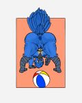  anthro avian ball beach_ball bent_over bird bleu_(brick_break_after_dark) blue_bird breasts butt feathers female genitals hi_res inflatable kentuckiyucki looking_at_viewer looking_through looking_through_legs pussy raised_tail solo tagme tail_feathers 
