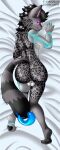  absurd_res anthro balls blue_tongue body_pillow_design collar felid fur genitals grey_body grey_fur hi_res intersex maleherm mammal nude pantherine pussy robotic_arm robotic_leg rosettes snow_leopard solo striped_body striped_fur stripes tail_mouth tongue unusual_anatomy unusual_tail vaikus white_body white_fur z-littlequeen 