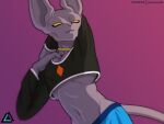  2022 anthro beerus clothed clothing digital_media_(artwork) domestic_cat dragon_ball dragon_ball_super felid feline felis hairless hairless_cat hi_res looking_at_viewer male mammal prismanoodle_(artist) simple_background smile solo sphynx_(cat) 