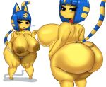  absurd_res animal_crossing ankha_(animal_crossing) anthro areola big_breasts big_butt blue_body blue_fur blue_hair blush bottomwear breasts butt chubby_female clothing collar curvy_figure domestic_cat felid feline felis female fladdykin front_view fur hair hi_res huge_breasts huge_butt looking_at_viewer looking_back love_handles mammal multicolored_body multicolored_fur navel nintendo nipples overweight overweight_female rear_view short_stack solo thick_thighs two_tone_body two_tone_fur video_games voluptuous wide_hips yellow_body yellow_fur 