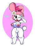  anthro breasts cris_art cute_eyes digital_media_(artwork) female genitals hand_on_breast hand_on_head hood lagomorph leporid mammal my_melody nipples nude onegai_my_melody pussy rabbit sanrio simple_background smile solo thick_thighs tongue tongue_out white_body wide_hips 