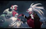  2girls absurdres blue_hair colored_skin demon_girl demon_horns green_hair highres horns kneehighs kneesocks_(psg) long_hair multiple_girls panty_&amp;_stocking_with_garterbelt phantom_of_the_opera ponytail red_skin scanty_(psg) socks xinjinjumin5687581 