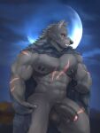  abs anthro balls black_body black_fur blaidd_(elden_ring) canid canine canis cape clothing elden_ring fromsoftware fur genitals hi_res humanoid_genitalia humanoid_penis male mammal muscular muscular_anthro muscular_male pecs penis rsotart scar solo video_games wolf 