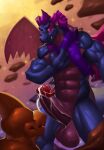 2022 4_fingers abs activision ambiguous_gender anthro balls barazoku big_penis blue_body bodily_fluids copano_(spyro) cum cum_on_penis digital_media_(artwork) dragon duo erection facial_hair feathered_wings feathers fingers genital_fluids genitals glans goatee hair hi_res horn humanoid_genitalia humanoid_penis kittikary looking_at_genitalia looking_at_penis male mostly_nude muscular muscular_anthro muscular_arms muscular_male mythological_creature mythological_scalie mythology nude penis purple_hair purple_horn rescued_dragons_(spyro) scalie scarf scarf_only spyro_reignited_trilogy spyro_the_dragon virus wings