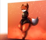  big_butt butt canid canine clothing dammabems female fluffy fluffy_ears fluffy_hair fluffy_tail fox hair mammal solo thick_thighs tight_clothing 