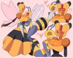  &lt;3 2022 ?! antennae_(anatomy) anthro anthrofied arthropod arthropod_abdomen beedrill big_breasts black_body blush breasts cleavage_cutout clothing digital_media_(artwork) duo eyes_closed female female/female head_in_cleavage hymenopteran idolomantises insect insect_wings mouthless nintendo pok&eacute;mon pok&eacute;mon_(species) pok&eacute;morph pseudo_clothing red_eyes simple_background stinger stripes vespiquen video_games wings yellow_body 