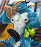  2022 abs alcohol anthro bakemonoy balls beverage biceps big_muscles big_penis blue_body bodily_fluids bottle collar construction_site cum cum_drip detailed_background digital_media_(artwork) dragon draxius dripping eyebrows fangs genital_fluids genitals glans green_eyes grin hi_res holding_bottle holding_object horn huge_penis looking_at_viewer male multicolored_body muscular muscular_anthro muscular_male navel nipples nude outside pecs penis precum scalie sharp_teeth smile solo spiked_tail spikes spikes_(anatomy) sweat teeth thick_penis two_tone_body vein veiny_penis white_body wingless_dragon 