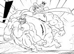  2019 anthro belly big_belly cape clenched_teeth clothing crown donkey_kong_(character) donkey_kong_(series) duo exclamation_point fangs fist fur gem haplorhine king_k._rool kremling male mammal monkey mostly_nude motion_lines musclegut muscular necktie necktie_only nintendo obese obese_anthro obese_male open_mouth overweight overweight_anthro overweight_male primate reagan700 scales scalie teeth tongue tongue_out video_games wide_eyed wristband 
