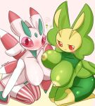  &lt;3 anthro areola arthropod blush breasts female insect leavanny looking_at_viewer lurantis nintendo nipples pink_body pok&eacute;mon pok&eacute;mon_(species) red_eyes smile video_games woebeeme 