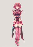  1girl bangs black_gloves breasts chest_jewel earrings fingerless_gloves gloves inoue_takuya_(tactactak) jewelry large_breasts pyra_(xenoblade) red_eyes red_hair red_legwear red_shorts short_hair short_shorts shorts solo swept_bangs thighhighs tiara xenoblade_chronicles_(series) xenoblade_chronicles_2 