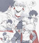  2boys athena_av bakugou_katsuki bandaged_leg bandages bare_shoulders belt blood blood_on_bandages blood_on_face blush boku_no_hero_academia book boots bunny cape carrying_over_shoulder closed_eyes closed_mouth commentary ear_blush earrings english_commentary freckles fur-trimmed_cape fur_trim gloves hand_on_another&#039;s_face hand_on_another&#039;s_leg hand_on_hip hatching_(texture) highres holding holding_book hug hug_from_behind instagram_logo instagram_username jewelry linear_hatching long_sleeves looking_at_another lying male_focus midoriya_izuku multiple_boys multiple_necklaces multiple_views necklace official_alternate_costume on_side open_book open_mouth pants pillow reading red_cape red_eyes short_hair spiked_hair spot_color thought_bubble topless_male twitter_logo twitter_username under_covers white_background yaoi 