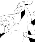  2018 anthro chubby_anthro chubby_male claws cuphead_(game) dragon fangs fist gesture grim_matchstick looking_at_viewer male nervous nervous_smile reagan700 scales scalie slightly_chubby smile solo video_games waving waving_at_viewer waving_hand western_dragon wings 