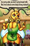  ? antennae_(anatomy) anthro apron apron_only areola areola_slip arthropod arthropod_abdomen bedroom_eyes bee big_breasts black_eyes breasts bug_fables clothing container cup dialogue english_text female hi_res holding_cup holding_object holding_pen hymenopteran i_mean_breast_milk insect looking_at_viewer meme moonsprout_games mostly_nude multicolored_body name_tag narrowed_eyes neck_tuft nipple_slip nipples non-mammal_breasts open_mouth pen queen_bianca seductive solo speech_bubble talking_to_viewer text thick_thighs timmy-22222001 tuft two_tone_body wide_hips wings yellow_nipples 