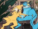 bodily_fluids brother_(lore) eeveelution french_kissing generation_1_pokemon hand_on_crotch hi_res incest_(lore) jolteon kissing lazyzim_(mothaala) mothaala nintendo plant pokeball pokemon pokemon_(species) saliva scar self-harm_scars sex_toy sibling_(lore) vaporeon vodka_(mothaala)