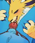 absurd_res ambiguous_gender bite blood blood_in_mouth blush bodily_fluids brother_(lore) eeveelution generation_1_pokemon gore hi_res incest_(lore) jolteon lazyzim_(mothaala) male mothaala nintendo open_mouth oral oral_penetration penetration penis_bite pokemon pokemon_(species) saliva scratch sibling_(lore) vaporeon vodka_(mothaala)