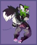  anthro bdsm big_ears blush bondage bound collar feet fluffy freckles furry green_hair hair hi_res highlights_(coloring) ilusam invalid_tag monroe paws piercing red restraints rope rope_bondage rope_harness shibeari spank_marks spots submissive tail whipped 