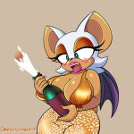  alcohol anthro beverage big_breasts blush breasts champagne chiropteran cleavage clothed clothing dress female hi_res lipstick makeup mammal omegasunburst open_mouth rouge_the_bat sega solo sonic_the_hedgehog_(series) wide_hips wings 
