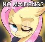  another_pony_(artist) blue_eyes clothing elden_ring equid equine fluttershy_(mlp) friendship_is_magic fur hair hasbro hi_res horse looking_at_viewer mammal my_little_pony one_eye_closed pink_hair pony robe sad scar text yellow_body yellow_fur 