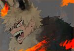  1boy angry animal_ear_request animal_ears bakugou_katsuki blonde_hair boku_no_hero_academia fangs fangs_out fur_collar grey_background male_focus mkm_(mkm_storage) open_mouth red_eyes signature simple_background solo spiked_hair teeth tongue 