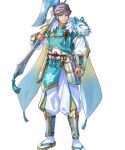  1boy aqua_eyes axe cape fire_emblem fire_emblem_heroes green_hair highres holding holding_axe hrid_(fire_emblem) hrid_(ninja)_(fire_emblem) japanese_clothes maid_headdress mask mask_on_shoulder ninja non-web_source official_alternate_costume official_art sandals solo tabi 