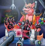 3_toes accessory alligator alligatorid anthro black_nose black_pawpads blonde_hair bodily_fluids bracelet canid canine chair cheek_tuft claws clothing crocodilian crying_laughing duo ear_piercing ear_ring facial_tuft feet five_nights_at_freddy&#039;s five_nights_at_freddy&#039;s:_security_breach foot_fetish foot_focus fox fur fur_tuft furniture glamrock_foxy_(fnaf) green_body green_scales hair headband hi_res jewelry laser laugh male mammal misterfuchs montgomery_gator on_chair open_mouth open_smile pawpads paws pecs piercing red_body red_fur red_mohawk reptile restrained restraints ring_piercing scales scalie scottgames sitting sitting_on_chair smile solo_focus spiked_bracelet spikes steel_wool_studios stocks tears teeth tickle_fetish tickle_torture tickling tickling_feet tickling_machine tickling_toes toe_claws toes topwear torn_clothing torn_topwear tuft