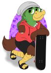  absurd_res amputee anatid anseriform anthro avian bird clothing disability duck flip_flops footwear hi_res hoodie looking_at_viewer male midnightmeowth sandals skateboard solo topwear 