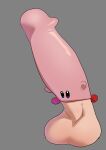  1boy absurdres condom condom_on_penis erection fellatio grey_background highres kakikukeko556 kirby kirby_(series) kirby_and_the_forgotten_land oral parody penis simple_background testicles 