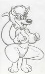 2015 anthro areola big_breasts breasts crouching disney disney's_aladdin female genitals hair hypnosis kangaroo king-cheetah macropod mammal marsupial mind_control nipples nude open_mouth pouch_(anatomy) queen_kimbla solo traditional_media_(artwork) vulva