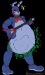 abdominal_bulge animatronic anthro belly big_belly black_nose blue_body blush bonnie_(fnaf) bow_tie bythepowerofduskull electric_guitar five_nights_at_freddy&#039;s guitar hi_res huge_belly lagomorph leporid machine male male_pred mammal musical_instrument plucked_string_instrument rabbit robot rumbling_stomach scottgames string_instrument vore