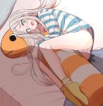  1girl @_@ ass blush body_pillow braid crotch_rub crotch_seam female_masturbation full_body green_eyes hair_spread_out highres long_hair long_sleeves lying masturbation no_pants on_bed on_side open_mouth original otoo_kanade_(urushiushiru) pajamas panties pillow pillow_humping pink_hair pink_panties pussy_juice shirt socks solo striped_clothes striped_pajamas striped_shirt tearing_up under_covers underwear urushiushiru variant_set very_long_hair wet wet_clothes wet_panties wet_spot yellow_socks 