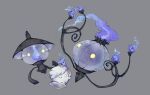  blue_fire bokuhitu candle chandelier chandelure evolutionary_line fire full_body grey_background lampent lantern litwick no_humans pokemon pokemon_(creature) purple_theme simple_background yellow_eyes 
