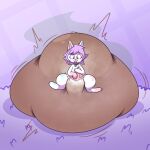 1:1 3_toes ambiguous_gender big_diaper black_collar blue_spots chest_tuft clothed clothing collar collar_tag diaper domestic_cat dummydoodles excessive_feces featureless_hands feces feet felid feline felis feral front_view fur hair hi_res hyper hyper_feces hyper_soiling kaycee_(squishykaycee) looking_at_viewer mammal markings nonbinary_(lore) pink_spots pooping purple_background purple_hair purple_inner_ear purple_nose simple_background sitting smile soiled_diaper soiling soiling_diaper solo spots spotted_body spotted_fur spotted_markings stink_fumes tail toes tongue tongue_out tuft unclean_diaper used_diaper wearing_diaper white_body white_fur white_tail