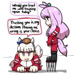  2girls all_fours animal_ears aqua_bow black_boots blue_bow blunt_bangs boots bow breasts brown_hat cleats ear_bow ear_ribbon english_text gold_ship_(umamusume) grey_hair hat highres horse_ears horse_girl horse_tail jacket long_hair long_sleeves looking_at_another mejiro_mcqueen_(umamusume) multiple_girls notnoe_(dxcl) open_mouth pants pillbox_hat purple_eyes purple_hair red_jacket red_pants red_track_suit smile speech_bubble spikes tail tracen_training_uniform track_jacket track_pants track_suit umamusume 