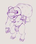 2025 2_horns 3_fingers anthro bag bell boone_(misterimp) bovid bovid_horn caprine caprine_horn clothed clothing curled_horn digital_drawing_(artwork) digital_media_(artwork) facial_hair fingers fur furry_tail goatee grey_background grin headgear headkerchief headwear hi_res hidden_eyes holding_bag holding_object hooves horn jingle_bell kerchief male mammal monochrome neckerchief neckwear nipple_piercing nipple_ring nipples piercing purple_and_grey ram_horn ring_piercing rope sack sharp_teeth sheep short_tail simple_background sketch smile solo standing tail teeth thong thong_only three-quarter_view topless underwear underwear_only wyth