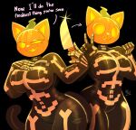 2025 5_fingers absurd_res animal_humanoid artist_name arzy_parzy big_breasts black_background black_bodysuit black_clothing black_skinsuit black_tail bodysuit breasts cat_humanoid clothed clothed_female clothed_humanoid clothing costume dialogue digital_media_(artwork) empty_eyes english_text epic_games felid felid_humanoid feline feline_humanoid female female_humanoid fingers for_a_head fortnite gesture glistening glistening_bodysuit glistening_clothing glistening_skinsuit halloween halloween_costume hand_above_breast hand_gesture hi_res holding_knife holding_object holidays humanoid knife looking_at_viewer mammal mammal_humanoid navel_outline object_head open_mouth orange_bodysuit orange_clothing orange_skinsuit pointy_ears pumpkin_head simple_background skeleton_costume skinsuit solo speech_marker spice_(fortnite) tail text thick_thighs tight_clothing v_sign wide_hips yellow_eyes