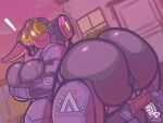  absurd_res anus armor big_breasts big_butt blizzard_entertainment breasts butt cleavage clothed clothing covering covering_breasts exclamation_point female genitals glowing glowing_eyes hi_res holding_breast horn huge_breasts huge_butt machine omnic orisa_(overwatch) overwatch pussy rear_view robot solo sweater_pups taur thick_thighs video_games wide_hips 