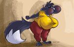 2025 3_toes anthro big_breasts big_tail black_body black_fur bottomwear breasts clothing dipstick_tail domestic_cat dutch dutch_(artist) eyebrows eyes_closed feet felid feline felis female fur hi_res huge_breasts mammal markings pants pink_inner_ear pink_nose puffed_cheeks red_bottomwear red_clothing red_pants shirt solo tail tail_markings toes topwear white_eyebrows white_mouth white_tail_tip whitney_(dutch) wide_hips yellow_clothing yellow_shirt yellow_topwear
