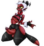 2025 alpha_channel arms_tied balls big_penis black_bottomwear black_clothing black_eyes black_gloves black_handwear black_jacket black_pants black_topwear bodily_fluids bottomwear bound cleavage_cutout clothed clothing cuff_links cute_fangs cutout darkleystudios demon digitigrade erection eye_roll fangs femboy fingerless_gloves genital_fluids genitals glans gloves hair hands_behind_back handwear hellaverse helluva_boss hi_res hooves humanoid imp jacket kneeling male moxxie_(helluva_boss) not_furry open_mouth pants penis precum purple_glans red_balls red_hooves red_penis simple_background skimpy small_waist solo teeth thick_penis thick_thighs toeless_legwear tongue tongue_out topwear transparent_background white_clothing white_hair white_jacket white_topwear wide_hips yellow_sclera