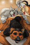 2020 anthro anthro_rimmed anthro_rimming anthro_rimming_anthro anus ass_up balls bed black_body black_fur blaker blush brown_body brown_fur burk_(benzo) canid canine canis cutaway domestic_dog duo erection eyes_closed fur furniture genitals german_shepherd grey_body grey_fur herding_dog hi_res major_wolf male male/male male_rimmed male_rimming male_rimming_male mammal nude nude_anthro nude_male on_bed open_mouth pastoral_dog raised_tail tail tan_body tan_fur teeth tongue tongue_out whiskers wolf
