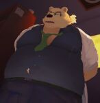  2022 absurd_res acdim anthro belly bookshelf bottomwear bulge clothing detailed_background eyewear furniture glasses hi_res inside kemono leib_(tas) lifewonders male mammal obese obese_male overweight overweight_male pants polar_bear solo_focus tokyo_afterschool_summoners ursid ursine video_games 