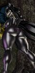 3d_(artwork) absurd_res anthro atomicsopp_sfm black_body black_hair black_tail butt canid canine digital_media_(artwork) female hair hi_res humanoid looking_at_viewer looking_back mal0 mal0_(species) mammal monster nude nude_anthro nude_female scp-1471-a scp-1471-a_(scrag) scp_foundation solo source_filmmaker_(artwork) tail white_eyes
